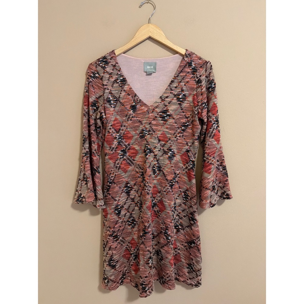Maeve Anthropologie Diamond Argyle Bell Sleeve Knit Mini Dress S - Picture 2 of 8